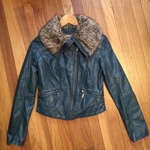 Faux Blue Leather Motorcycle Jacket S